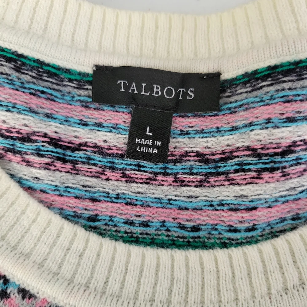Talbots Fair Isle Lambswool Blend Crewneck Sweater Size Large EUC Layering Cozy